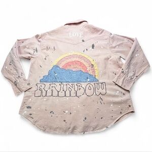 Magnolia Pearl Pink Distressed Rainbow Button Down, OS